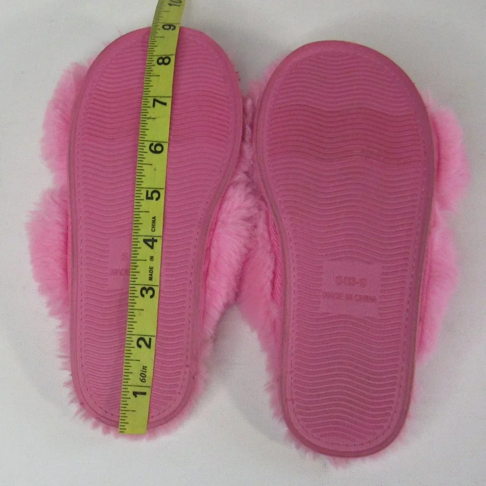Girls Faux Fur Cross Strap Fluffy Slider Slippers Size S (13-1)